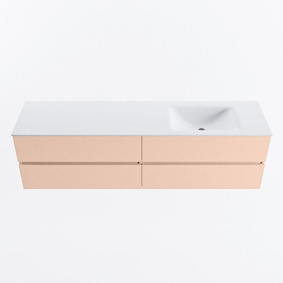 MONDIAZ Vica Ensemble meuble de salle de bains - 180cm - meuble bas rosee - 4 tiroirs - lavabo cloud à droite - 1 trou de robinet - version haute 60cm - talc