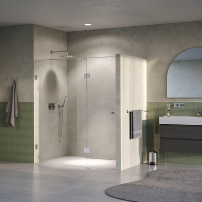 BRAUER Void Carving Nisdeur - 2-delig - 170x200cm - 70cm draaideur aan glas - glascoating - omkeerbaar - helder glas - Geborsteld RVS PVD