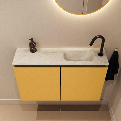 MONDIAZ TURE-DLUX meuble WC 80cm Ocher. Lavabo EDEN Ostra position droite. Avec 1 trou de robinet.