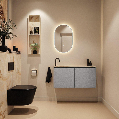 MONDIAZ TURE-DLUX Meuble toilette - 100cm - Plata - EDEN - vasque Frappe - position gauche - 1 trou de robinet