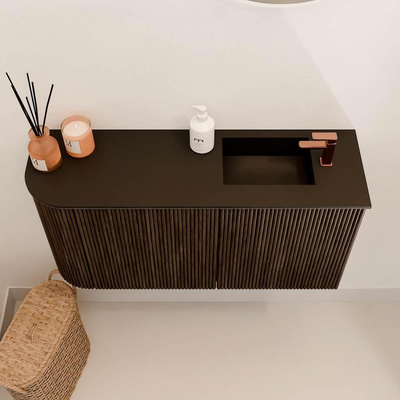 Mondiaz JOYA 81.6cm toiletmeubel - ronding links kleur Walnut - Wastafel FAYE positie Rechts 1 kraangat kleur Urban.