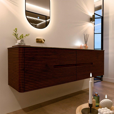 Mondiaz CIRO-DLUX Meuble de salle de bains - 180x45x50cm - Plan vasque Solid surface Oza - 1 vasque à gauche - sans trous de robinetterie - 4 tiroirs - Ruby