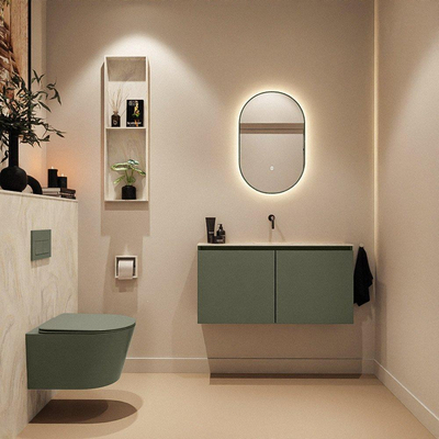 MONDIAZ TURE-DLUX Meuble toilette - 100cm - Army - EDEN - vasque Ostra - position centrale - sans trou de robinet