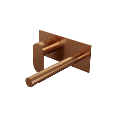 Brauer Copper Edition inbouw wastafelmengkraan met rechte uitloop rechts en afdekplaat model C2 Koper geborsteld PVD