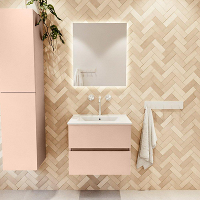 MONDIAZ VICA Ensemble meuble de salle de bains - 60cm - meuble sous-vasque rosee - 2 tiroirs - lavabo denia central - 1 trou de robinet - version haute 60cm - blanc brillant