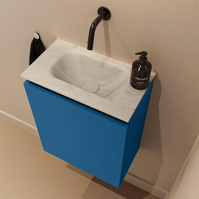 MONDIAZ TURE-DLUX Meuble de toilettes 40 cm Jeans. EDEN lavabo Opalo position milieu. Sans trou de robinet.