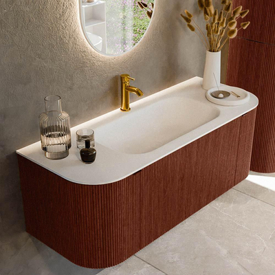 Mondiaz KURVE Badkamermeubelset - 120x46x40cm - 1 lade - 2 deuren - wastafel solid surface - midden - 1 kraangat - Ruby