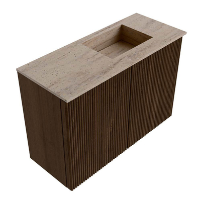 Mondiaz JOYA-DLUX 60cm meuble de toilette - couleur Walnut - Vasque FAYE position Droite 1 trou de robinet couleur Saba.