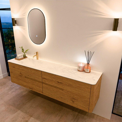 Mondiaz CIRO-DLUX Ensemble de meubles de salle de bains - 190x45x50cm - Plan vasque solid surface Opalo - 1 bassin à gauche - 1 trou de robinet - 4 tiroirs - Chêne