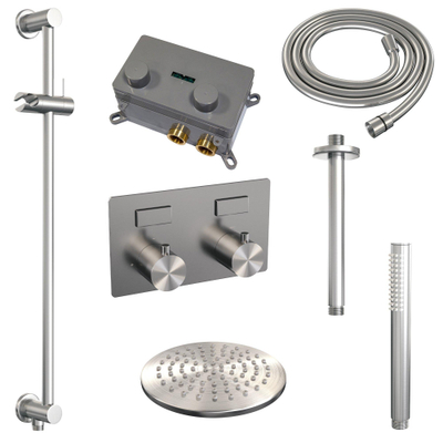 BRAUER Brushed Edition opbouw regendoucheset – Ø20 cm hoofddouche – 30 cm plafondbuis – staafhanddouche – glijstang – set 65