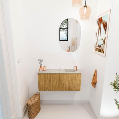 Mondiaz JOYA-DLUX 90cm toiletmeubel - kleur Oak - Wastafel FAYE positie Rechts 1 kraangat kleur Opalo.