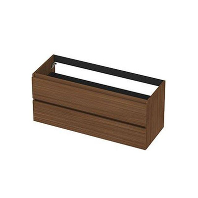 INK Meuble sous-lavabo - 120x45x52cm - 2 tiroirs - sans poignées - avec bandeau en bois - MDF - Noyer chaud