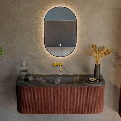 Mondiaz KURVE-DLUX Ensemble de meuble de salle de bains - 120x46x40cm - 1 tiroir - 2 portes - lavabo solid surface - central - sans trou de robinet - Ruby