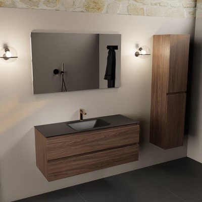 Mondiaz AIVY Ensemble de meuble - 120x45x50cm - 1 trou de robinet - 1 vasque Urban Solid surface - Centre - 2 tiroirs - avec miroir - Melamine Mocha