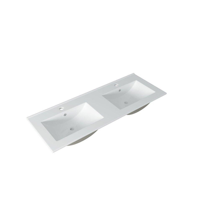 Adema Prime Essential Ensemble de meuble - 120x55x46cm - 2 vasques ovales Blanc - 2 trous de robinet - 4 tiroirs - avec miroir rectangulaire - Cotton (beige)