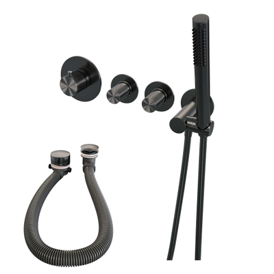 Brauer Gunmetal Carving Robinet baignoire thermostatique avec douchette stick 1 jet et support Gunmetal brossé PVD