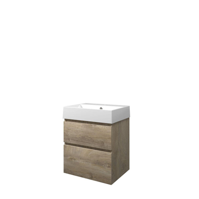 Proline Loft badkamermeubelset - 60x46x70cm - porselein Loft wastafel - 1 kraangat - a symmetrisch - MFC Raw oak/Glans wit
