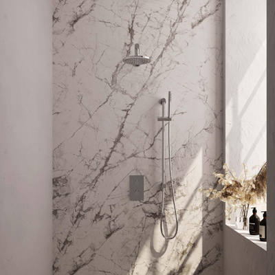 Ensemble de douche pluie encastré Brauer Chrome - douche principale 30 cm - bouton carving - douchette à main 1 fonction - barre de douche - chrome