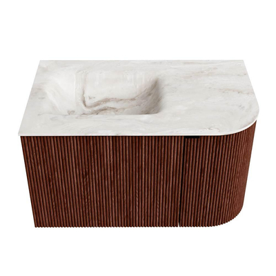 Mondiaz KURVE-DLUX Badkamermeubelset - 75x46x40cm - 1 lade - 1 deur - wastafel solid surface - links - zonder kraangat - Ruby