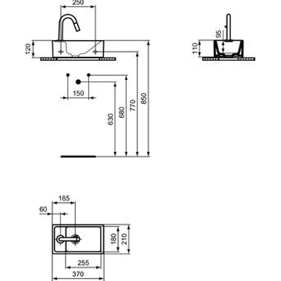 Ideal Standard Tempo ensemble lave-mains céramique 37x21cm trou de robinetterie à gauche blanc