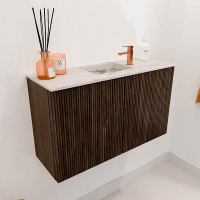 Mondiaz JOYA-DLUX 70cm toiletmeubel - kleur Walnut - Wastafel FAYE positie Midden 1 kraangat kleur Nata.