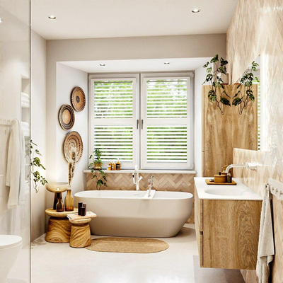 MONDIAZ VICA Meuble de salle de bains 150 cm sous-meuble Washed Oak 2 tiroirs. Lavabo MOON droit sans trou de robinet, couleur Talc.