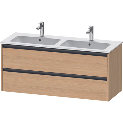 Duravit Ketho 2 meuble sous-lavabo avec 2 tiroirs pour double vasque 128x48x55cm avec poignées chêne naturel mat anthracite