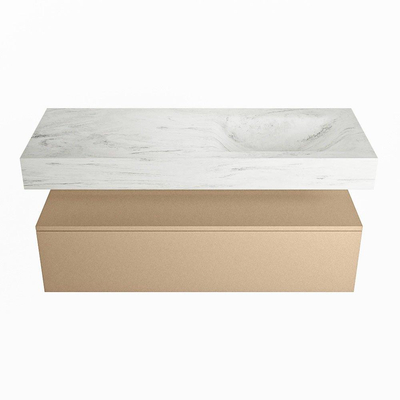 MONDIAZ ALAN - DLUX Ensemble de meubles de salle de bains - 120cm - meuble bas - Oro - 1 tiroir - lavabo suspendu - vasque à droite - 0 trous de robinet - Opalo