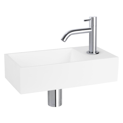Differnz Solid pack lave-mains – 36 x 18,5 x 9 cm – Solid Surface blanc – robinet courbé chromé
