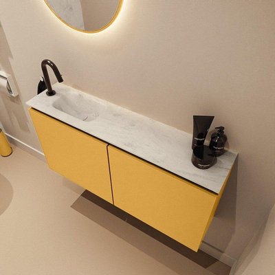 MONDIAZ TURE-DLUX 100cm toiletmeubel Ocher. EDEN wastafel Opalo positie links. Met 1 kraangat.