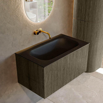 Mondiaz KURVE Ensemble de meuble salle de bain - 80x46x40cm - 1 tiroir - lavabo en solid surface - milieu - sans trou de robinet - Shadow