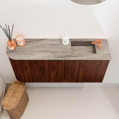 Mondiaz JOYA-DLUX 91.6cm toiletmeubel - ronding links kleur Ruby - Wastafel FAYE positie Rechts 1 kraangat kleur Oza.