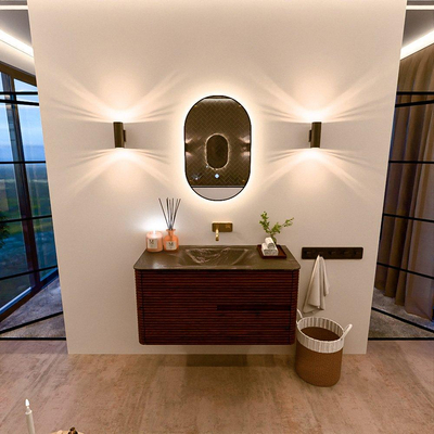 Mondiaz CIRO-DLUX Ensemble de meubles de salle de bains - 100x45x50cm - lavabo en solid surface Lava - 1 vasque au milieu - sans trous de robinet - 2 tiroirs - Ruby