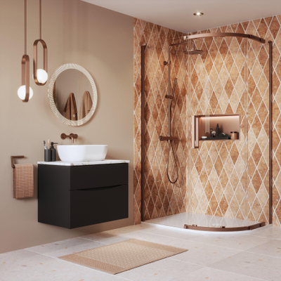 Crosswater Asura Porte de douche quart de cercle - 8mm - 120x90cm - avec paroi latérale - poignée cannelée - bronze brossé