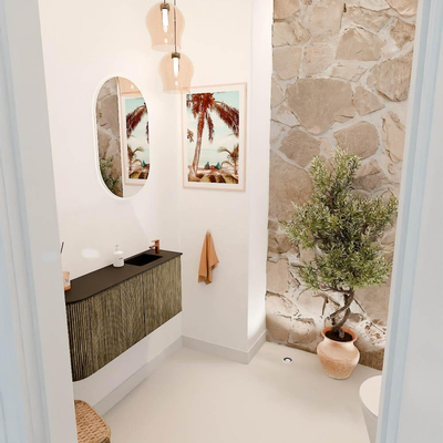 Mondiaz JOYA 91.6cm toiletmeubel - ronding links kleur Dusk - Wastafel FAYE positie Rechts 1 kraangat kleur Urban.