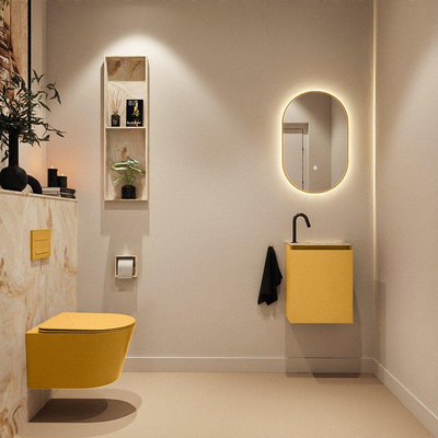 MONDIAZ TURE-DLUX 40cm toiletmeubel Ocher. EDEN wastafel Frappe positie rechts. Met 1 kraangat.