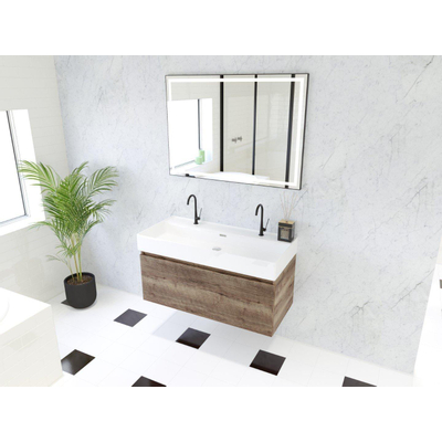 HR Matrix ensemble de meubles de salle de bain 3d 100cm 1 tiroir sans poignée avec bandeau couleur charleston avec lavabo kube 2 trous de robinetterie blanc