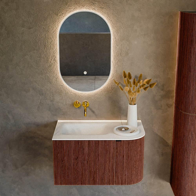 Mondiaz KURVE Ensemble de meuble de salle de bains - 75x46x40cm - 1 tiroir - 1 porte - lavabo solid surface - gauche - sans trou de robinet - Ruby