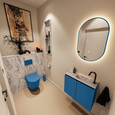 MONDIAZ TURE-DLUX 60cm toiletmeubel Jeans. EDEN wastafel Glace positie rechts. Met 1 kraangat.