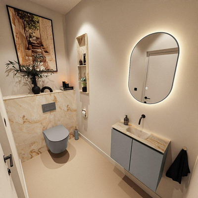 MONDIAZ TURE-DLUX Meuble toilette - 60cm - Smoke - EDEN - vasque Frappe - position centrale - sans trou de robinet