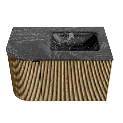 Mondiaz KURVE-DLUX Badkamermeubelset - 75x46x40cm - 1 lade - 1 deur - wastafel solid surface - rechts - 1 kraangat - Dusk
