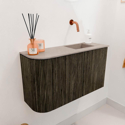 Mondiaz JOYA-DLUX Meuble de toilette 71,6cm - arrondi gauche couleur Shadow - Vasque FAYE position droite Sans trou de robinet couleur Saba