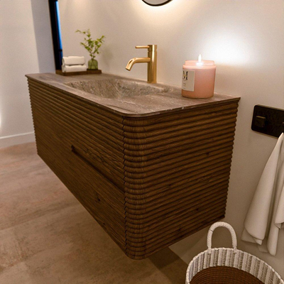 Mondiaz CIRO-DLUX Badkamermeubelset - 120x45x50cm - Solid surface wastafel Oza - 1 wasbak Rechts - 1 kraangat - 2 lades - Dusk