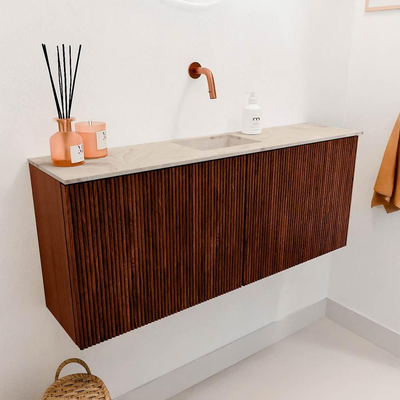Mondiaz JOYA-DLUX 100cm toiletmeubel - kleur Ruby - Wastafel FAYE positie Midden Zonder kraangat kleur Frappe.