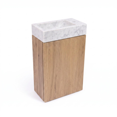 Saniclass Holz Atelier Ensemble meuble WC - 40x60.5cm - 1 porte - fontaine pierre naturelle marbre - trou de robinet à droite - chêne naturel
