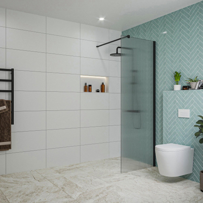 FugaFlow Eccelente Vetro Douche à l'italienne - 70x200cm - verre nervuré - Noir mat