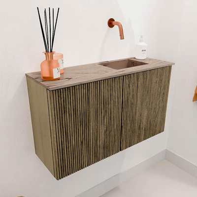 Mondiaz JOYA-DLUX 70cm toiletmeubel - kleur Dusk - Wastafel FAYE positie Rechts Zonder kraangat kleur Arena.