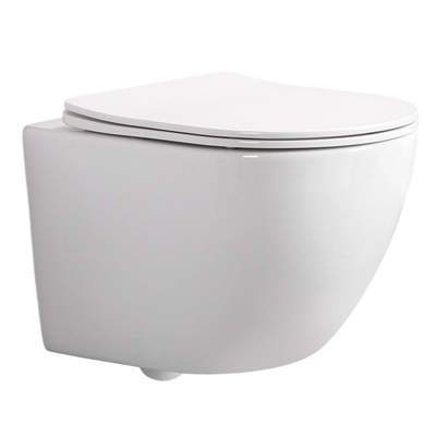 QeramiQ Dely Swirl Compact WC suspendu – sans bride – 36 x 49,5 cm – avec abattant fin (slim) – blanc brillant