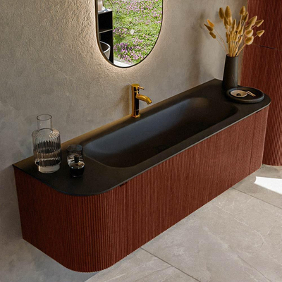 Mondiaz KURVE Badkamermeubelset - 150x46x40cm - 1 lade - 2 deuren - wastafel solid surface - midden - 1 kraangat - Ruby