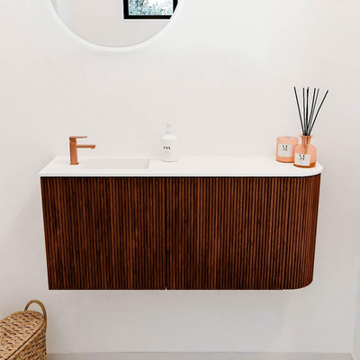 Mondiaz JOYA 91.6cm toiletmeubel - ronding rechts kleur Ruby - Wastafel FAYE positie Links 1 kraangat kleur Talc.